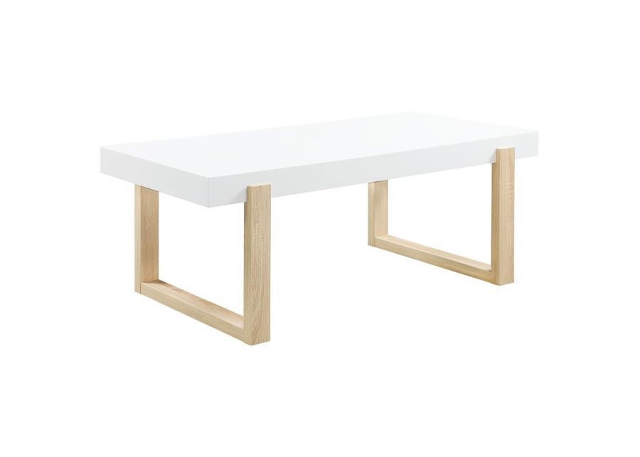 Pala - Rectangular Coffee Table With Sled Base - White High Gloss And Natural