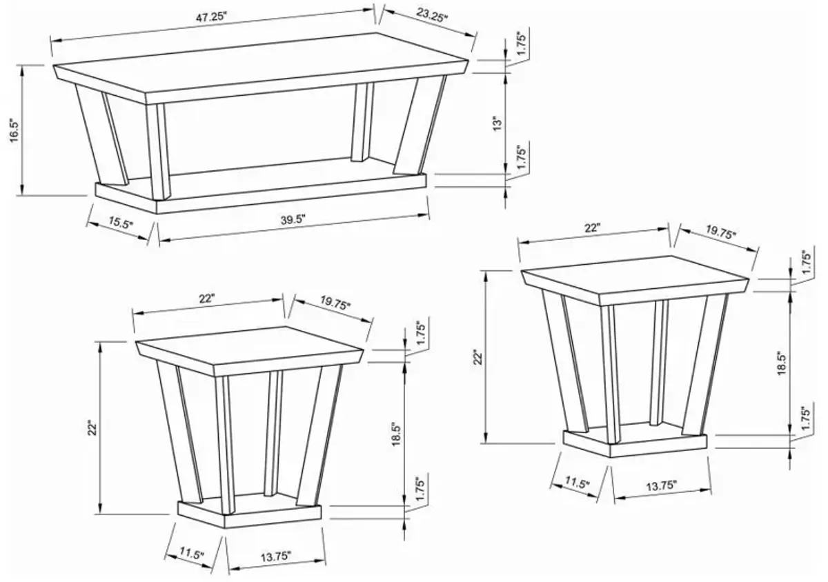 Aminta - 3 Piece Coffee And End Table Set - Black