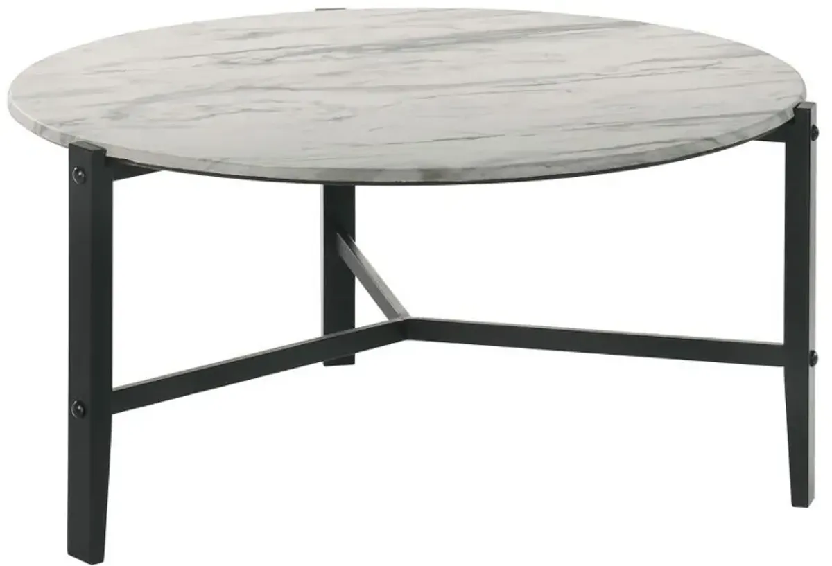 Tandi - Round Faux Marble Coffee Table - White And Black