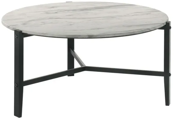 Tandi - Round Faux Marble Coffee Table - White And Black