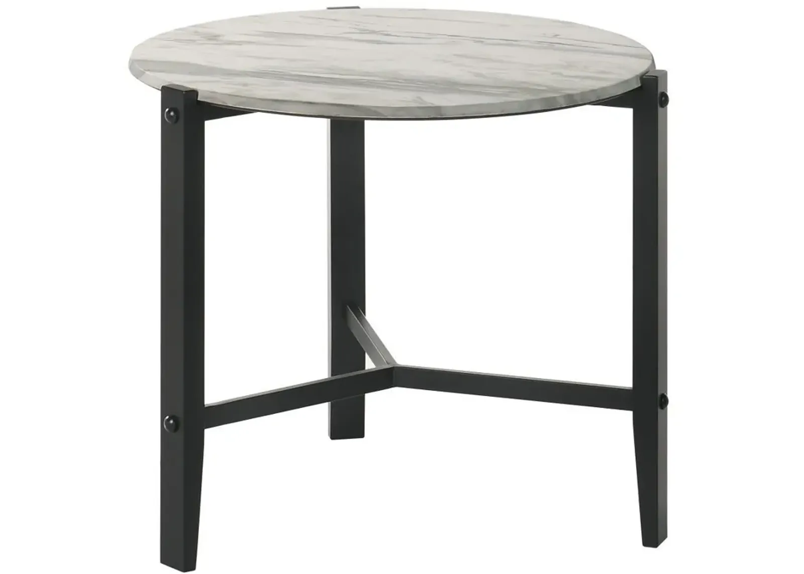 Tandi - Round Faux Marble Side End Table - White And Black