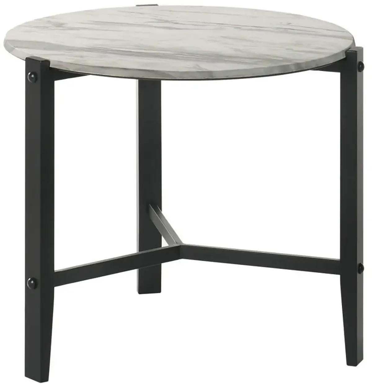 Tandi - Round Faux Marble Side End Table - White And Black