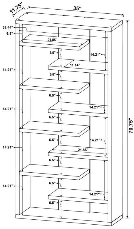 Altmark - Bookcase With Staggered Floating Shelves - Cappuccino