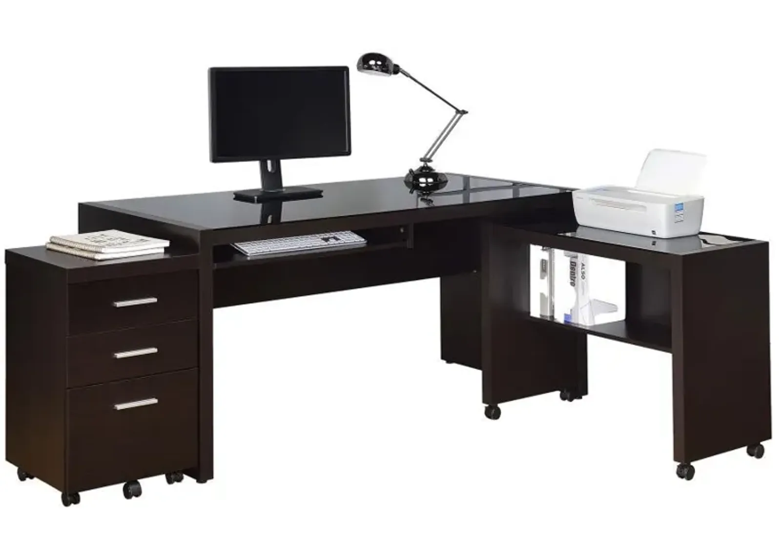 Skeena - 3 Piece Home Office Computer Desk Set - Cappuccino