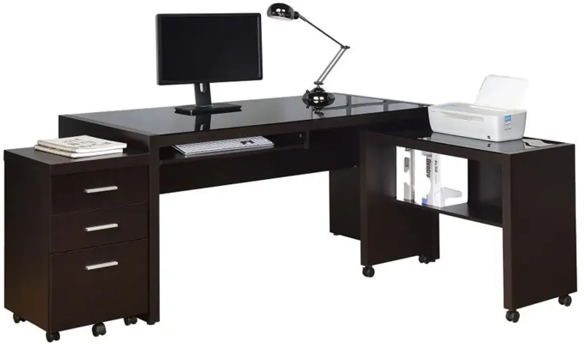 Skeena - 3 Piece Home Office Computer Desk Set - Cappuccino