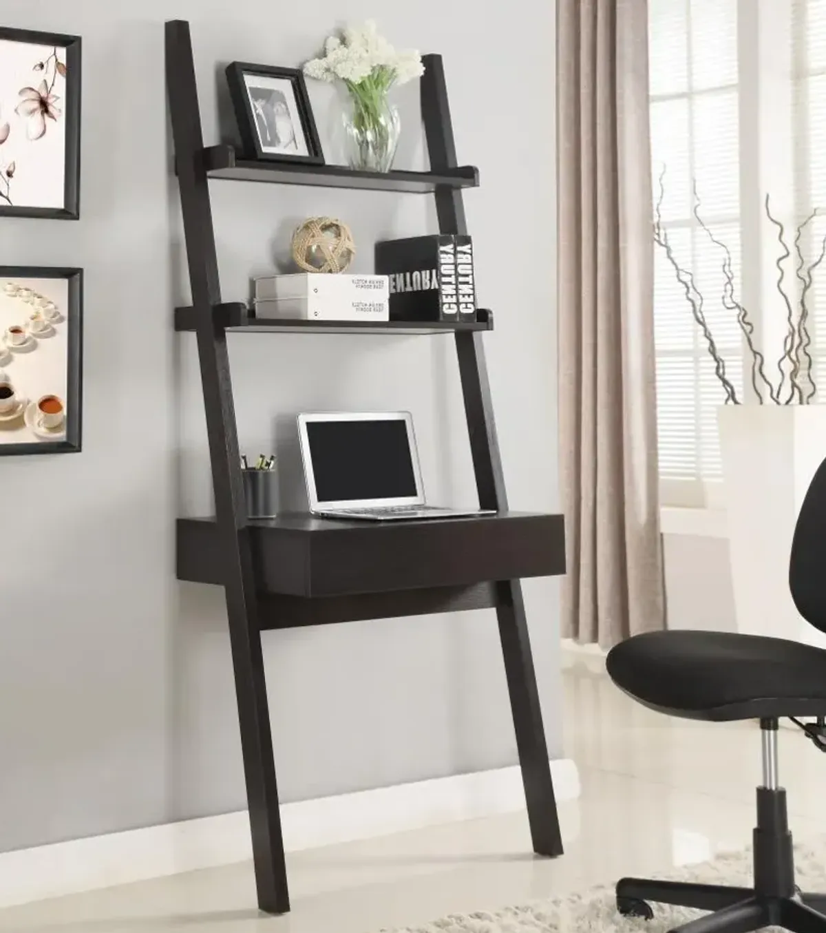 Colella - 1-Drawer Ladder Desk With Shelf - Cappuccino