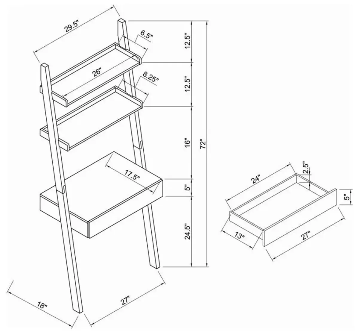 Colella - 1-Drawer Ladder Desk With Shelf - Cappuccino