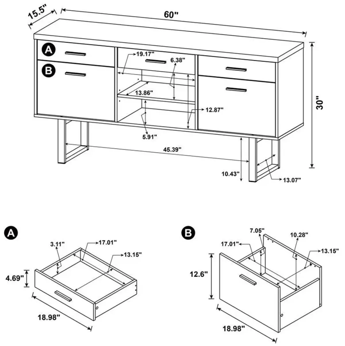 Lawtey - 5-Drawer Home Office Storage Credenza - Cappuccino