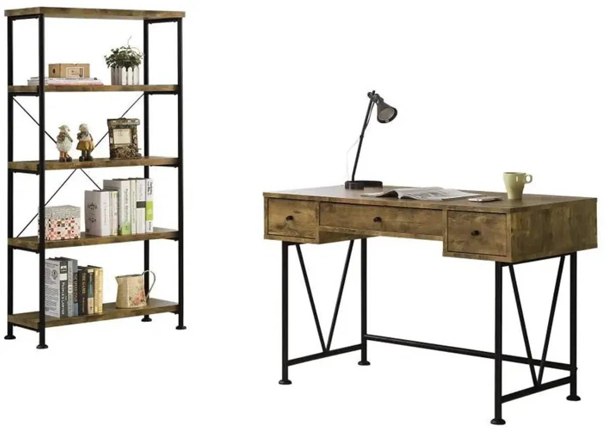 Analiese - 2 Piece Computer Desk Bookcase Set - Rustic Nutmeg