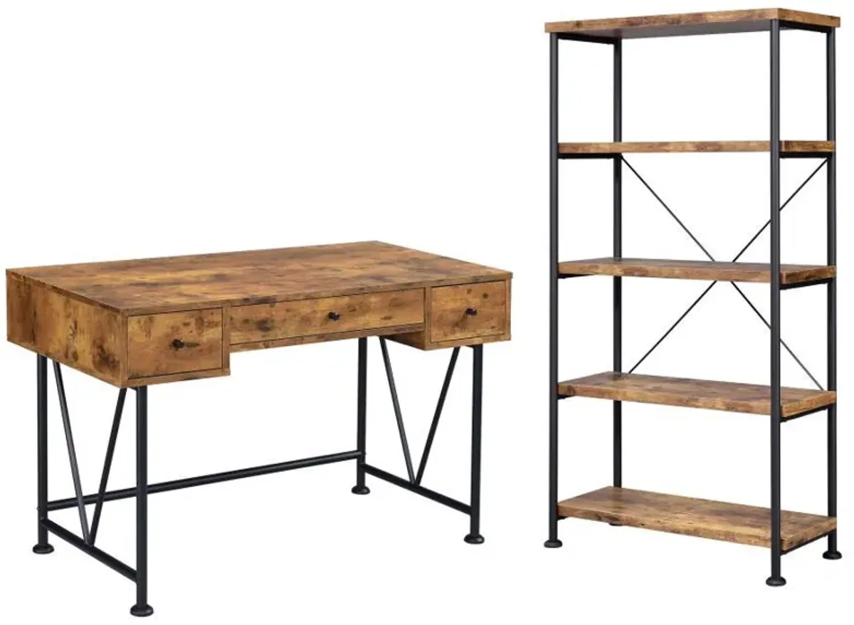 Analiese - 2 Piece 3-Drawer Writing Desk Set - Antique Nutmeg And Black