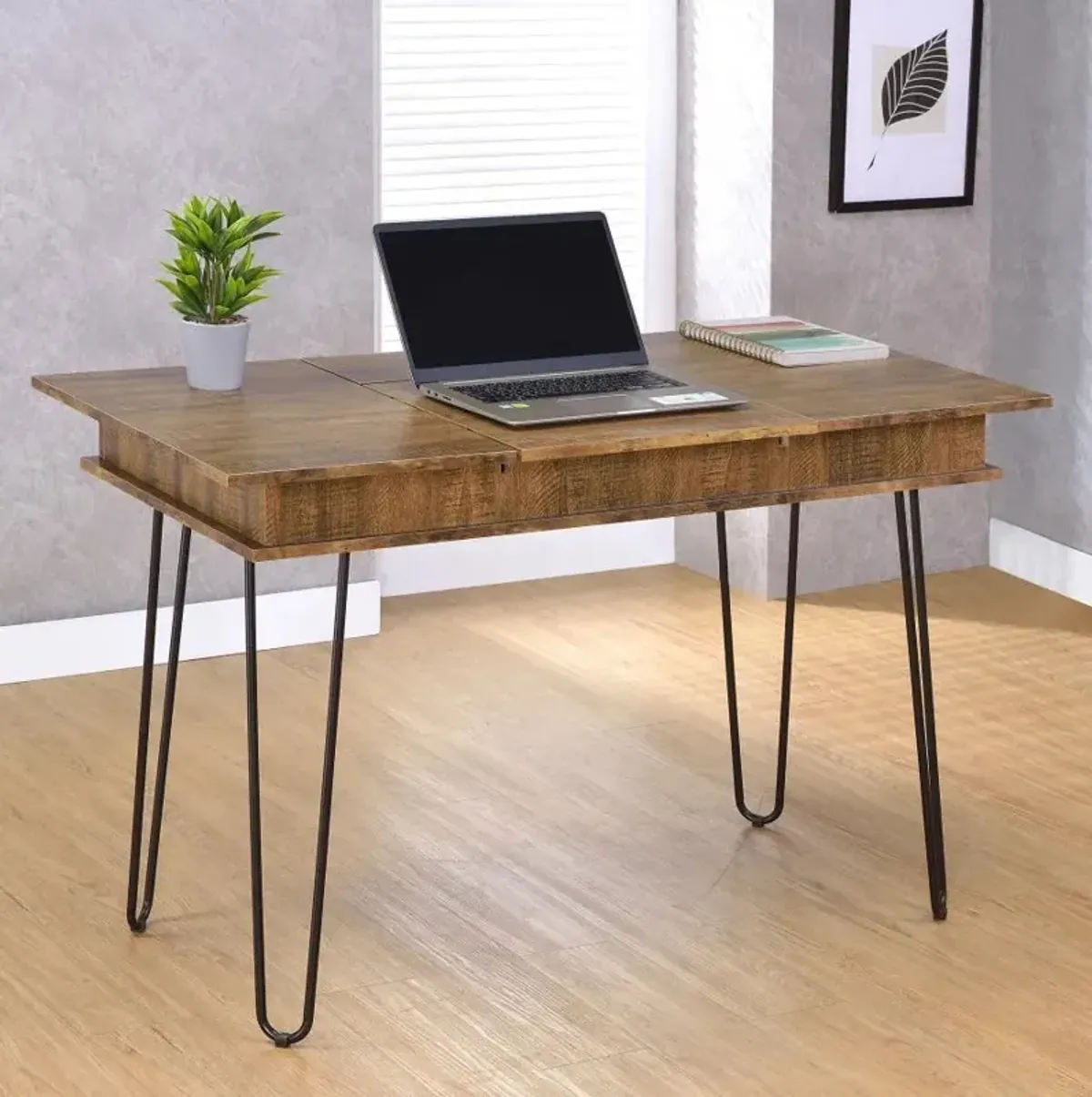 Sheeran - Writing Desk With Storage - Rustic Amber