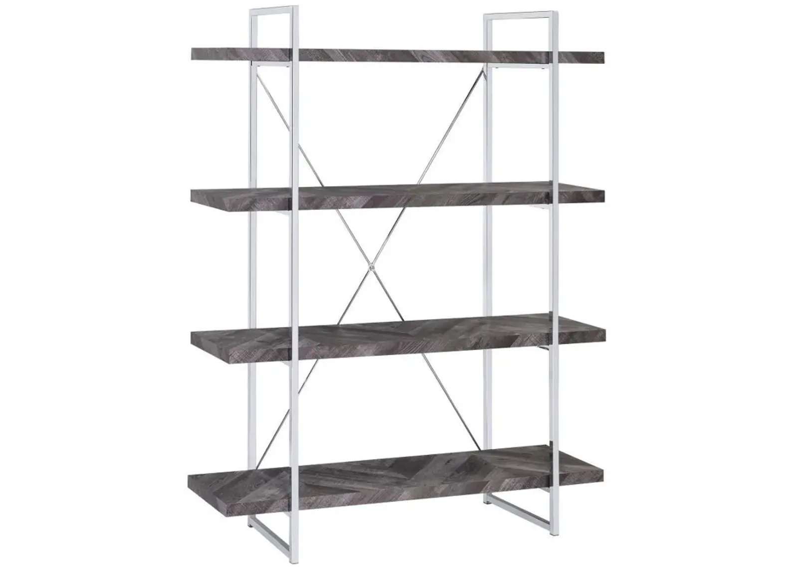 Grimma - 4-Shelf Bookshelf - Rustic Gray And Chrome