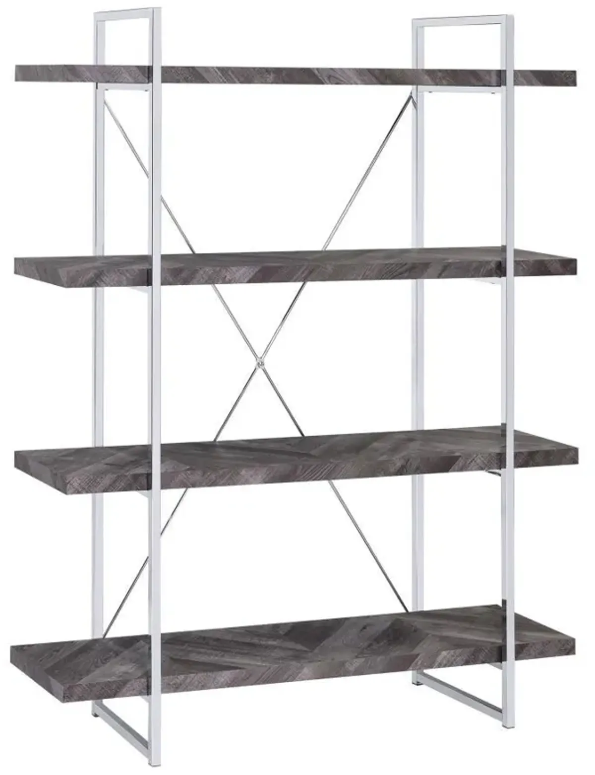 Grimma - 4-Shelf Bookshelf - Rustic Gray And Chrome