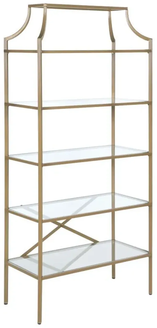 Serena - 5-Shelf Glass Bookshelf - Gold