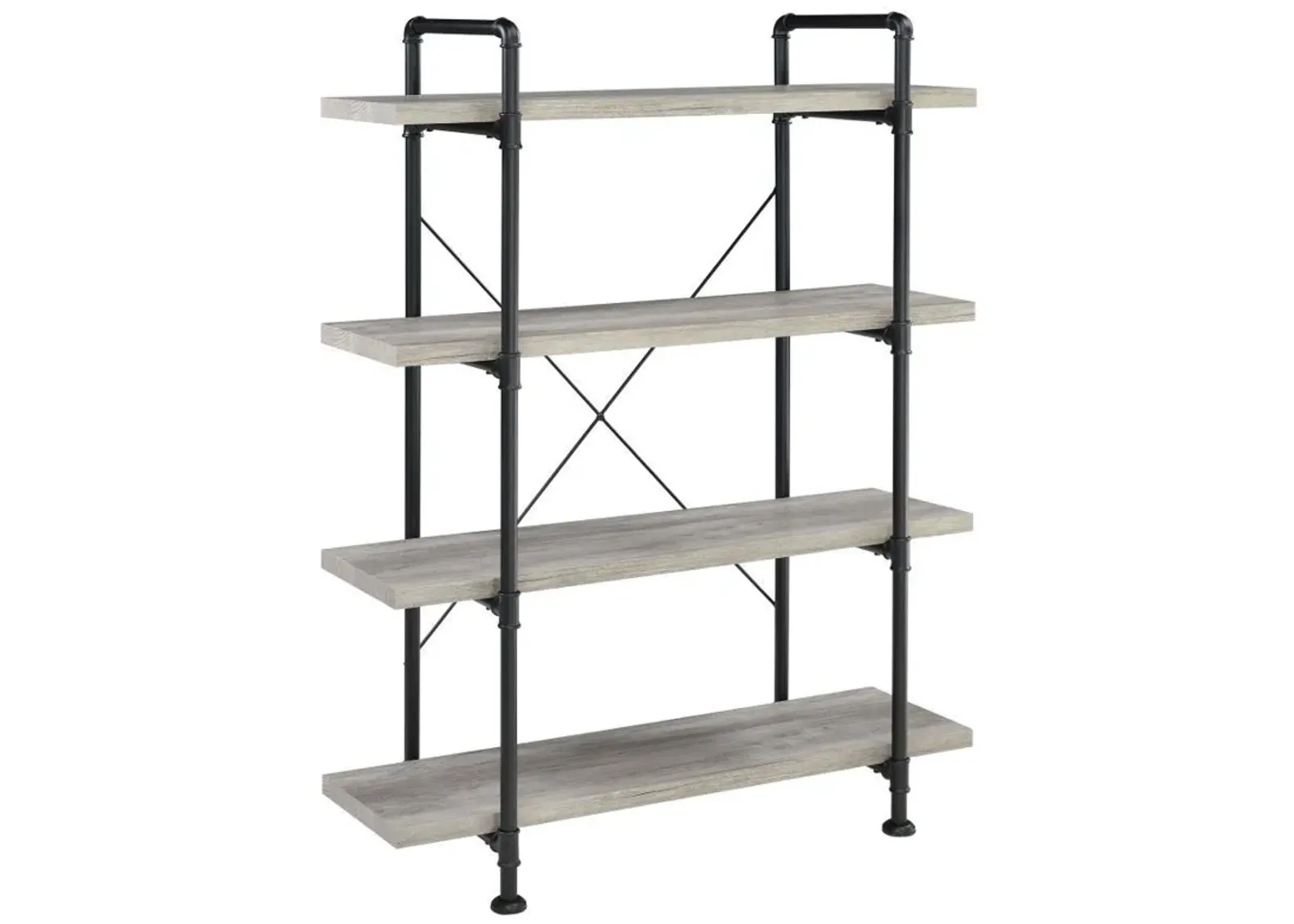 Delray - 4-Shelf Bookshelf - Gray Driftwood And Black