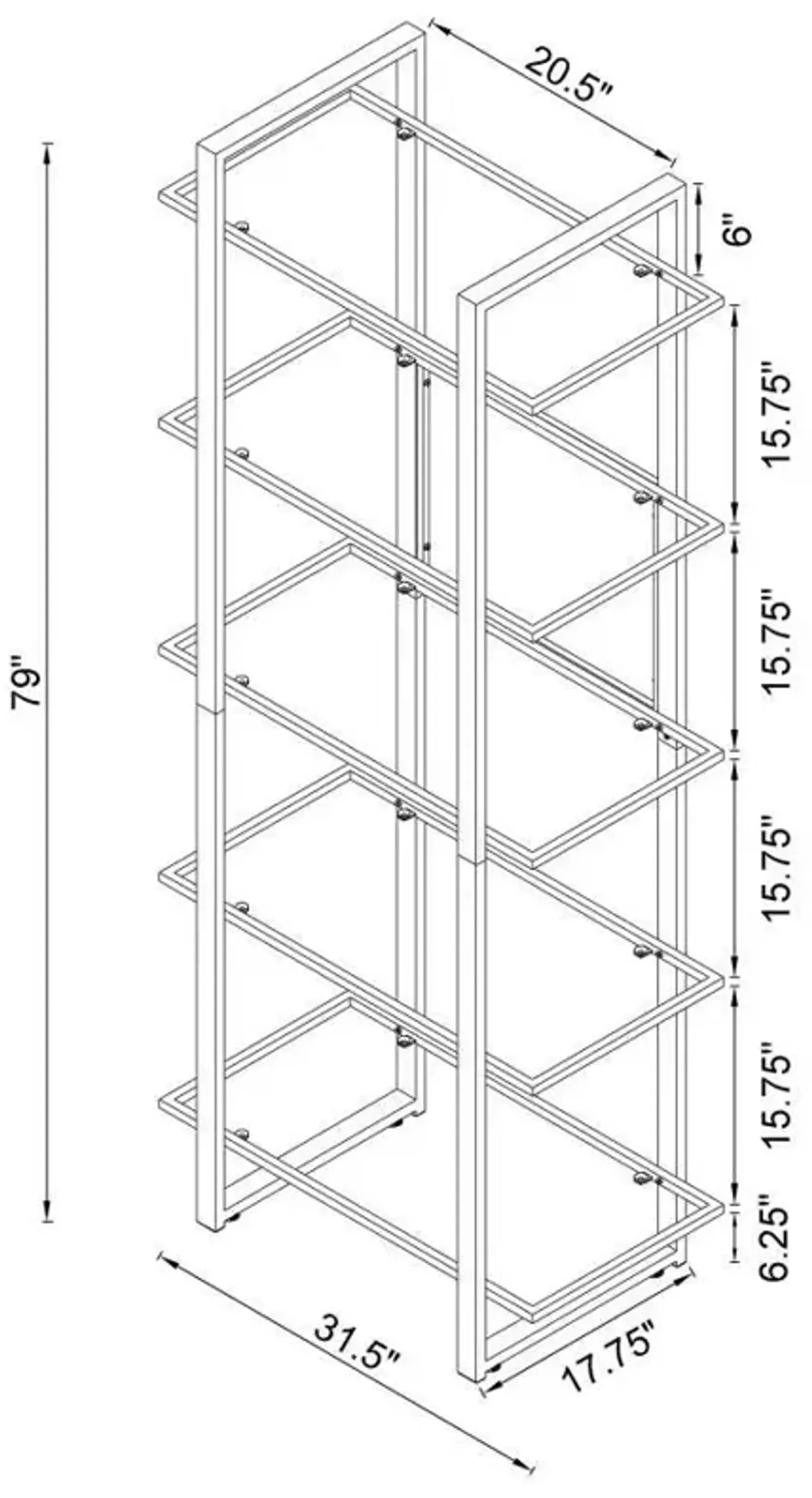 Hartford - 5-Shelf Glass Bookshelf - Chrome