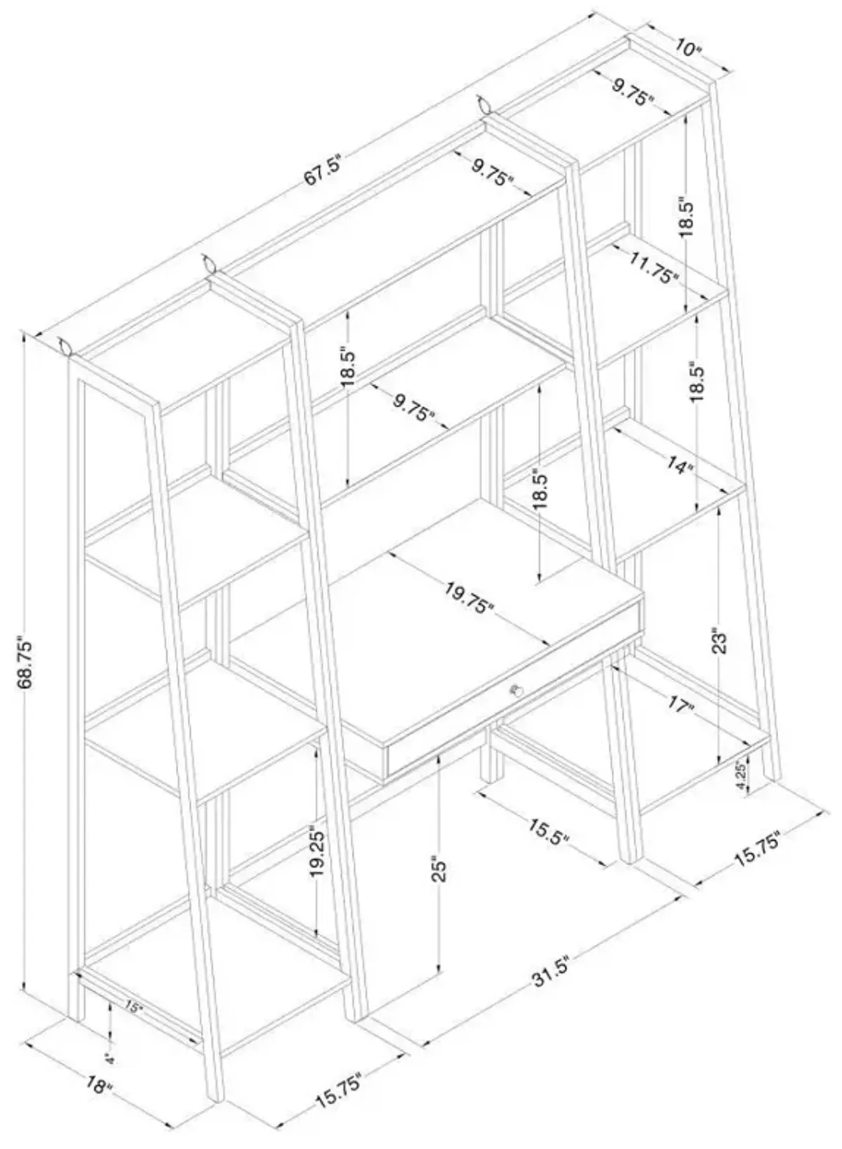 Pinckard - 3 Piece Ladder Desk And Bookcase Set - Gray Stone