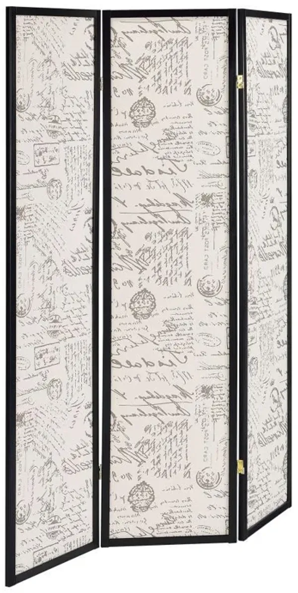 Felice - 3-Panel Room Divider Folding Screen - French Script