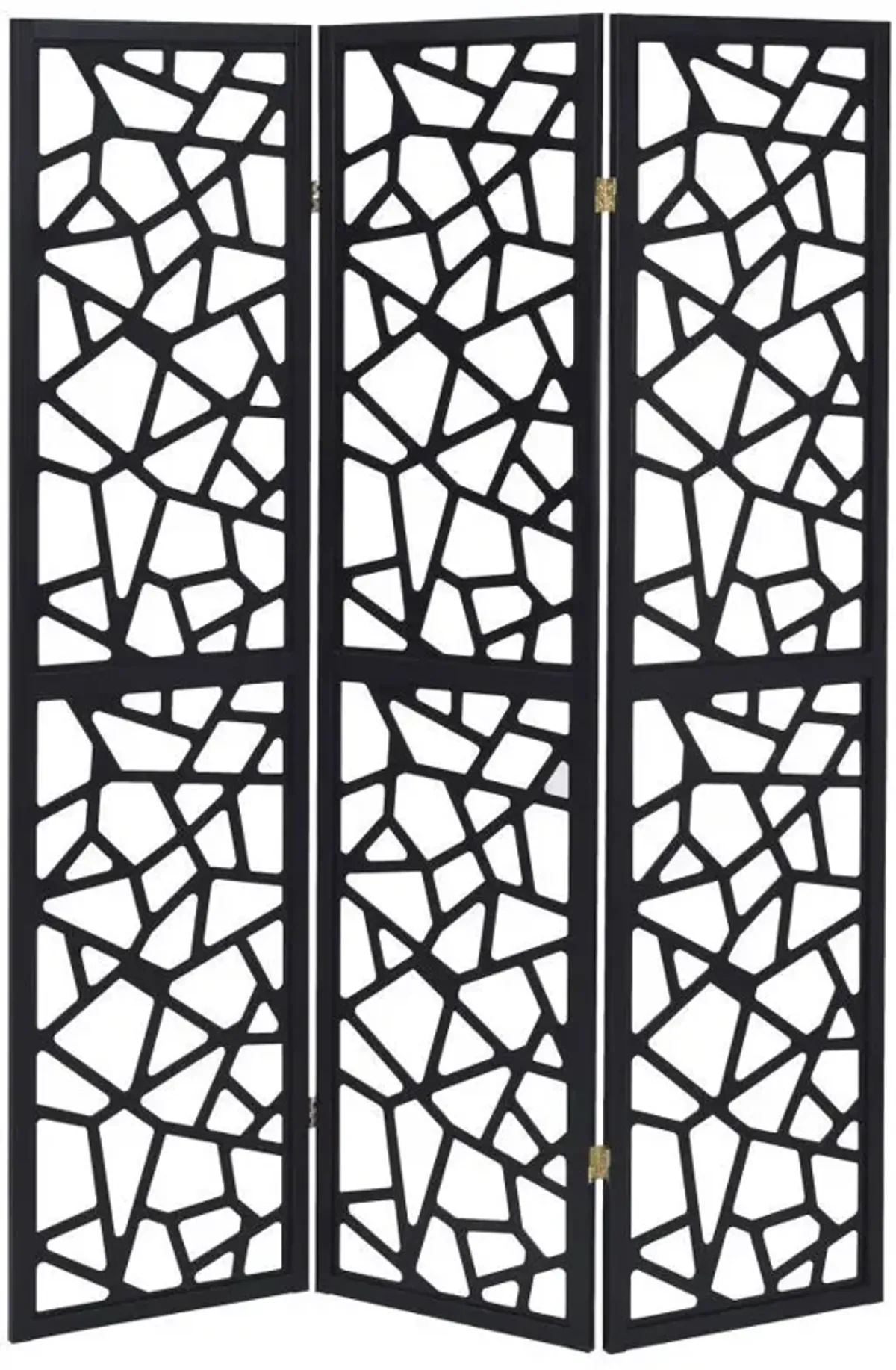 Nailan - 3-Panel Room Divider Folding Screen Open Mosaic - Black