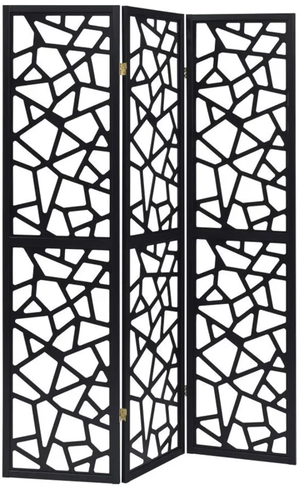 Nailan - 3-Panel Room Divider Folding Screen Open Mosaic - Black