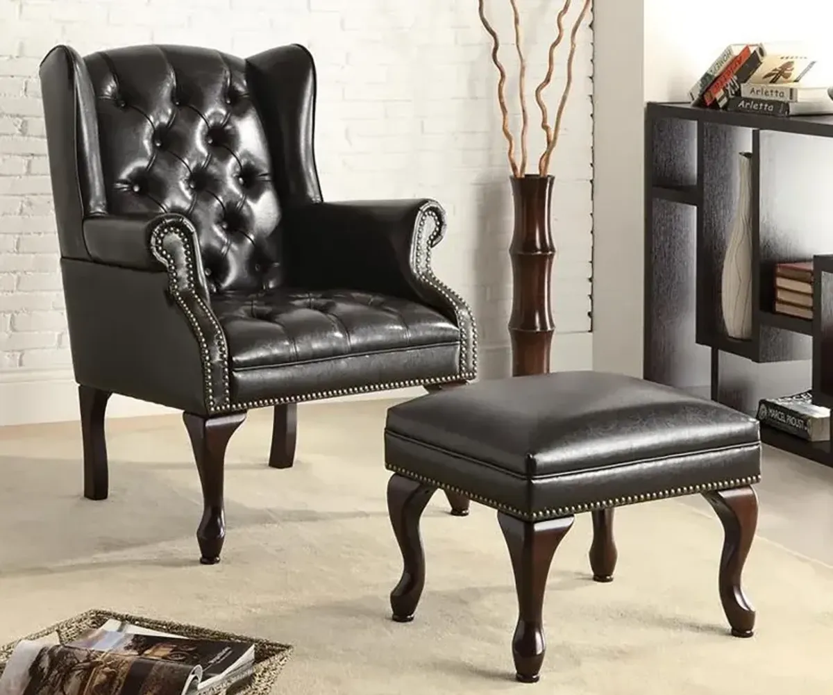 Roberts - Upholstered Wingback Chair And Ottoman Set - Black