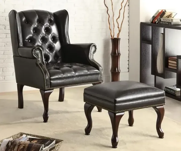 Roberts - Upholstered Wingback Chair And Ottoman Set - Black