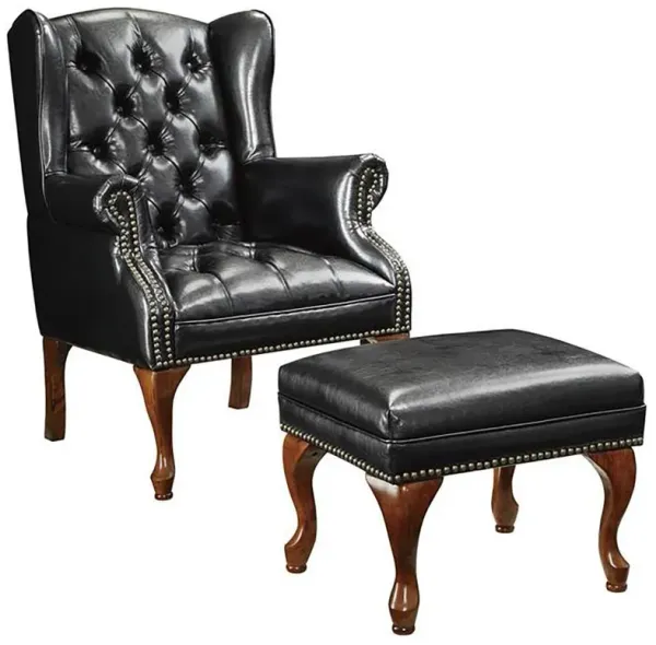 Roberts - Upholstered Wingback Chair And Ottoman Set - Black