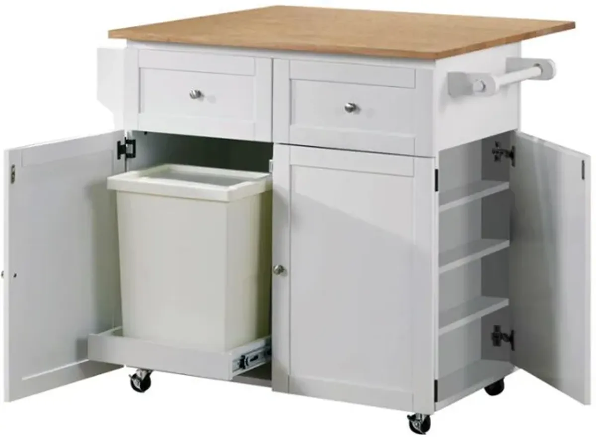 Jalen - 3-Door Kitchen Cart With Casters - Natural Brown And White