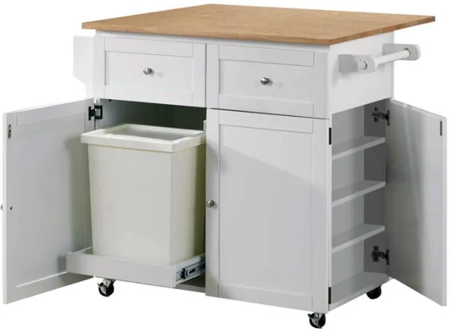 Jalen - 3-Door Kitchen Cart With Casters - Natural Brown And White