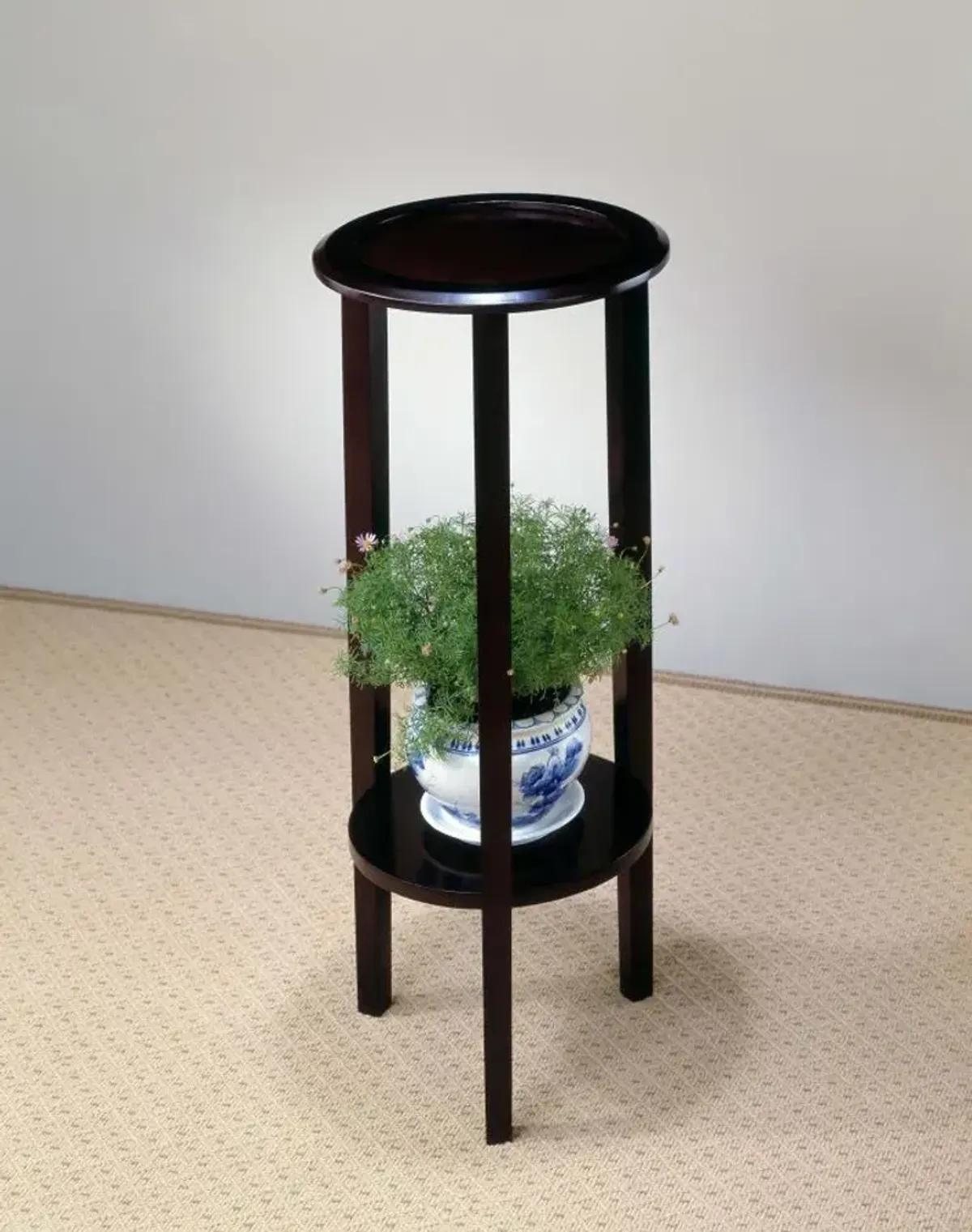 Kirk - 1-Shelf Round Wood Plant Stand Side Table - Espresso