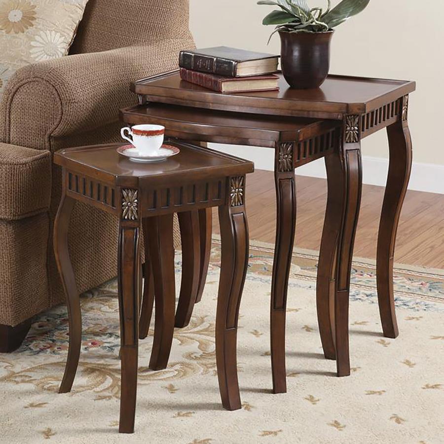 Daphne - 3 Piece Curved Leg Nesting Tables WArm - Brown