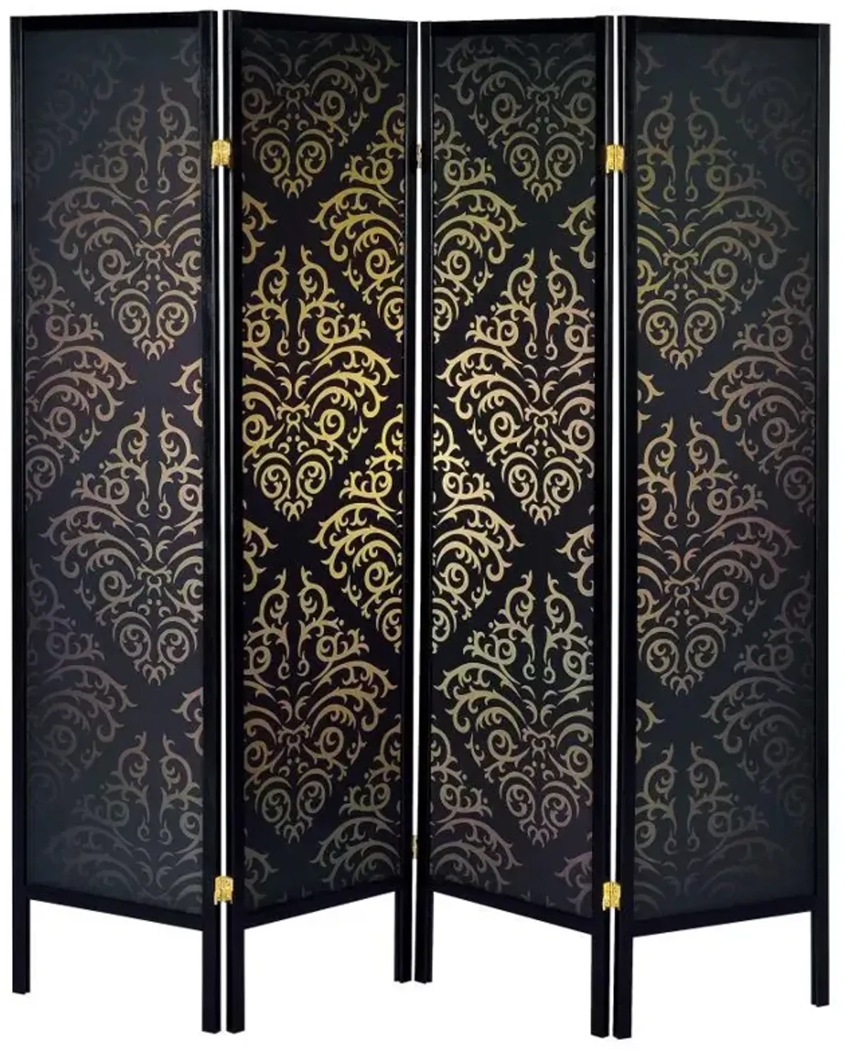 Haidera - 4-Panel Room Divider Folding Screen - Black Damask