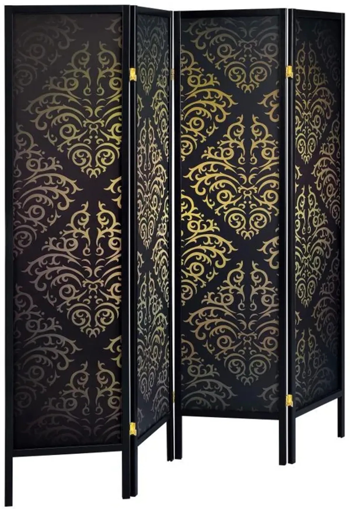 Haidera - 4-Panel Room Divider Folding Screen - Black Damask