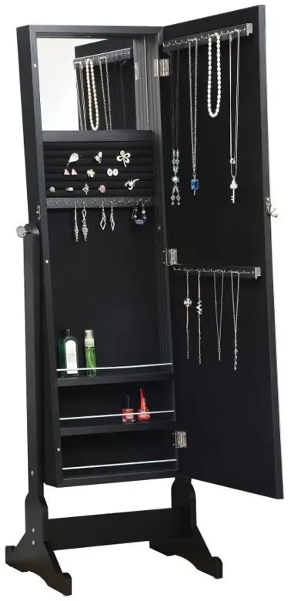 Cortez - Cheval Mirror With Jewelry Storage - Black