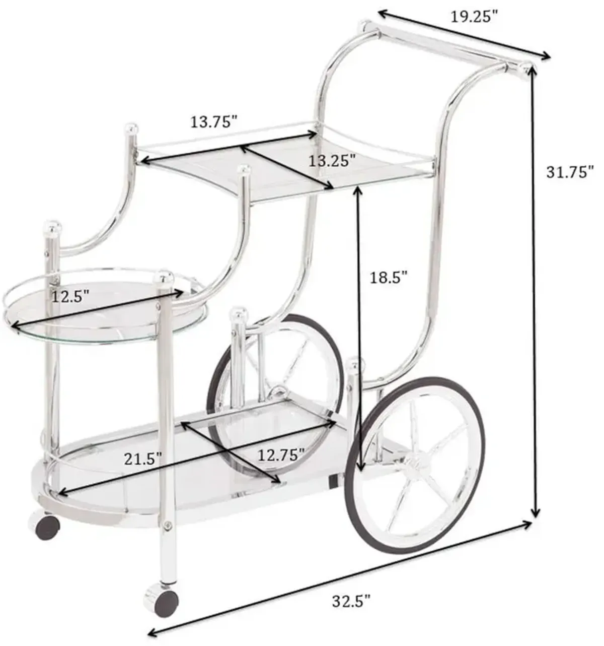 Sarandon - 3-Tier Glass Shelf Metal Bar Cart - Chrome