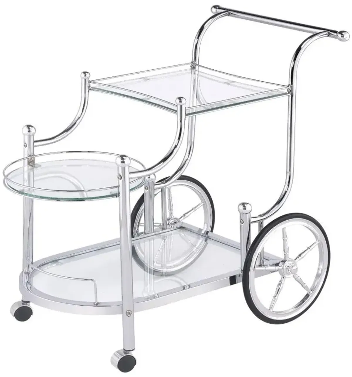 Sarandon - 3-Tier Glass Shelf Metal Bar Cart - Chrome