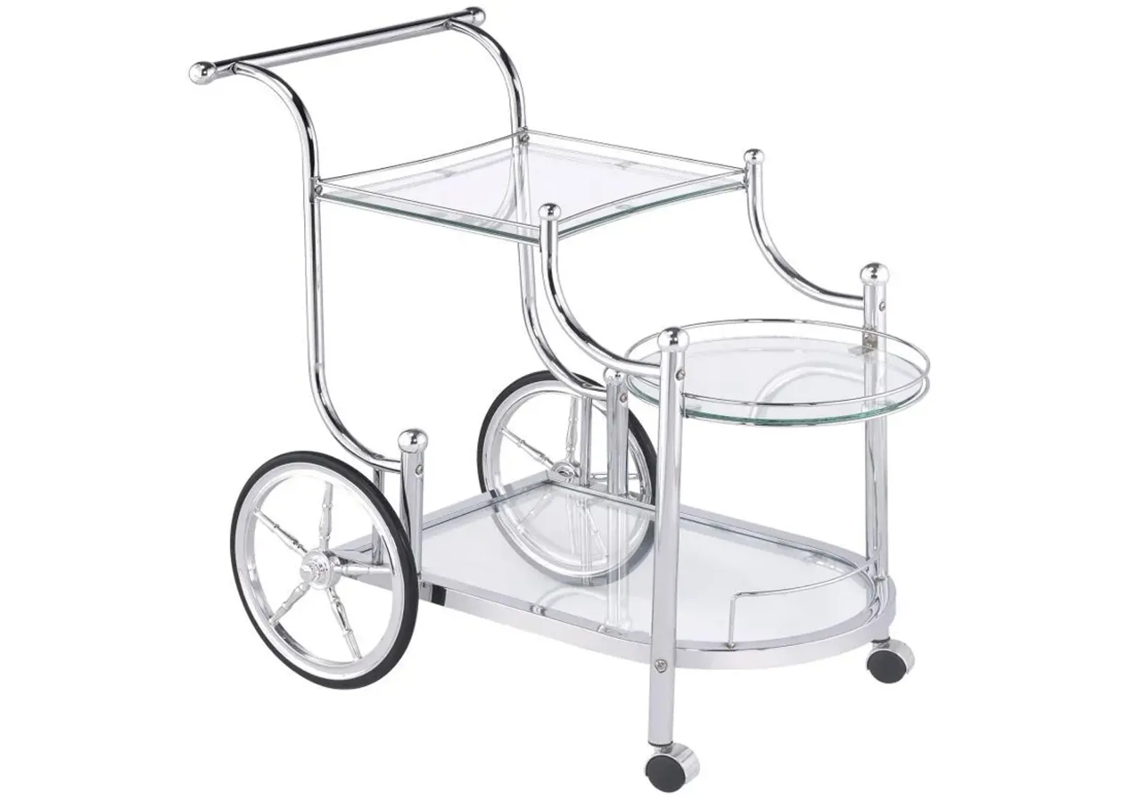 Sarandon - 3-Tier Glass Shelf Metal Bar Cart - Chrome