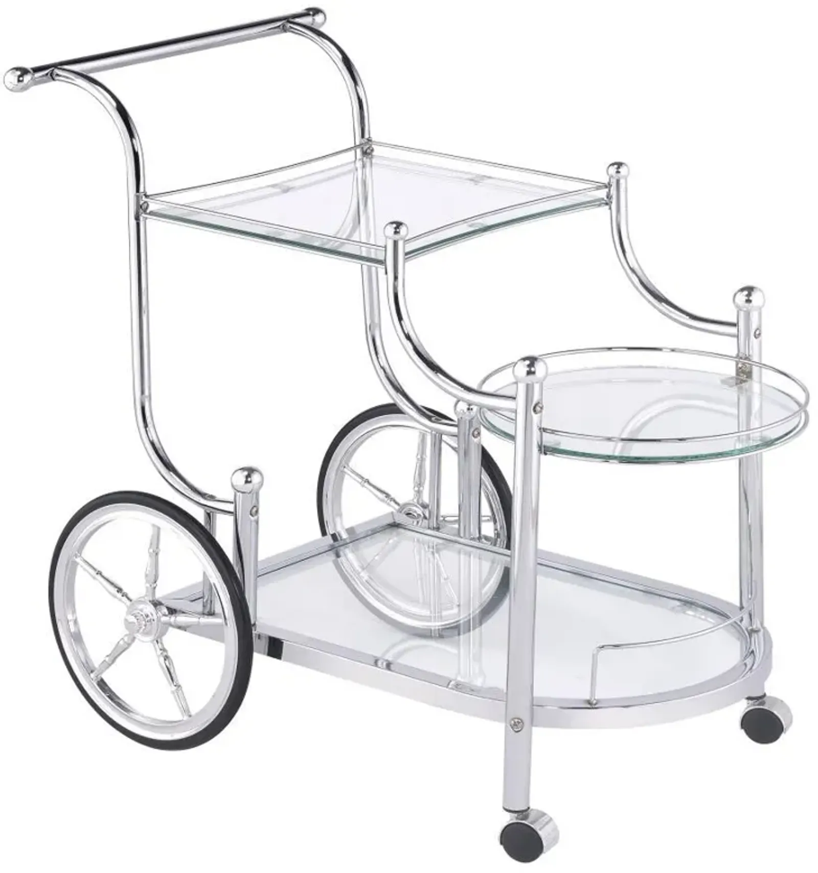 Sarandon - 3-Tier Glass Shelf Metal Bar Cart - Chrome