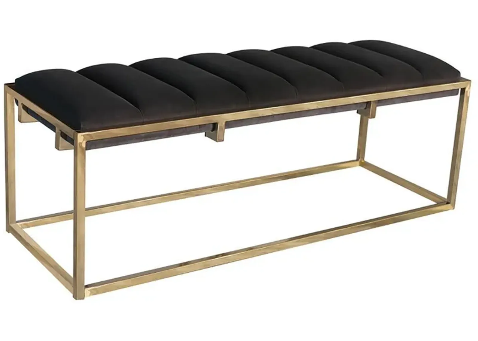 Lorena - Velvet Upholstered Bench - Dark Gray And Gold