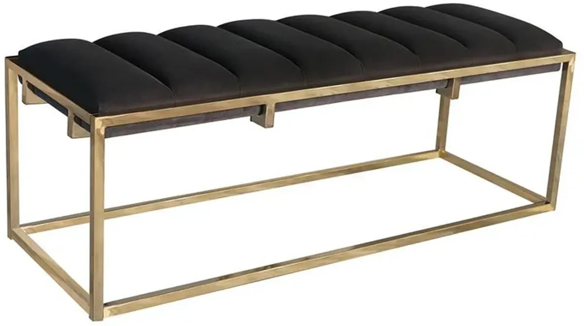 Lorena - Velvet Upholstered Bench - Dark Gray And Gold