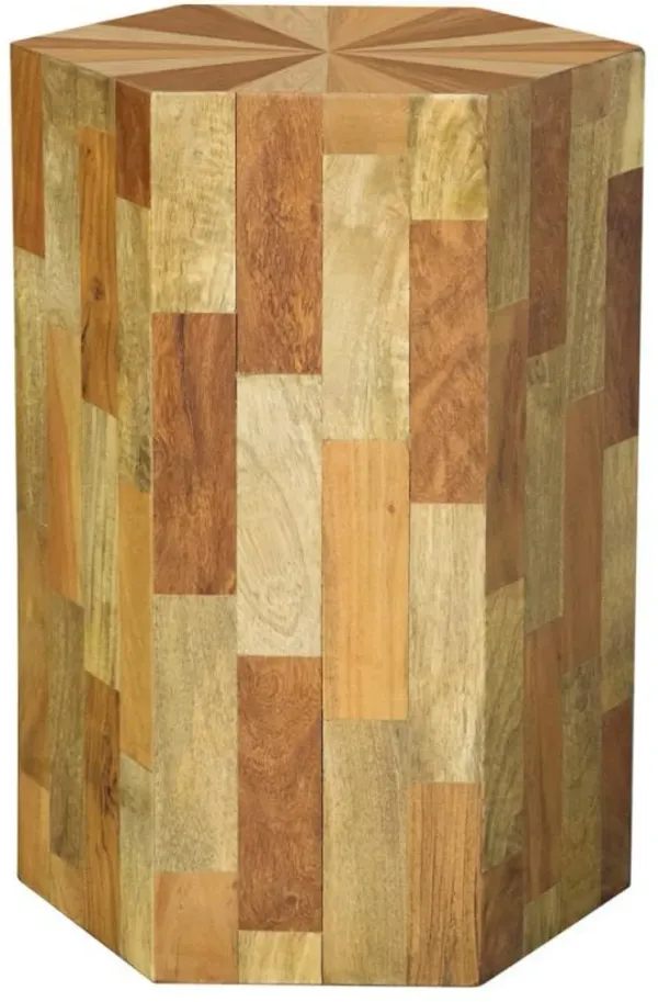 Dermot - Hexagonal Solid Wood Sunburst Top Side Table - Natural