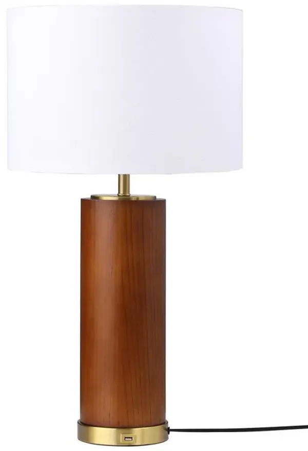 Aziel - Drum Shade Wood Frame Table Lamp - Cappuccino