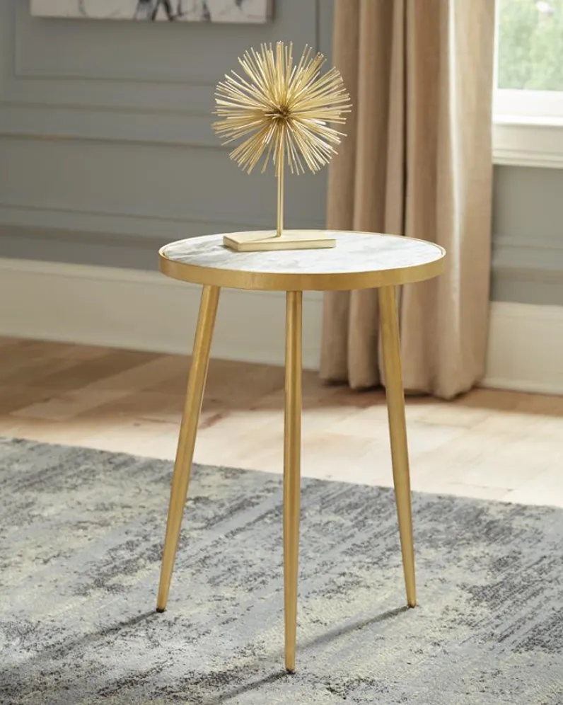 Acheson - Round Accent Table - White And Gold