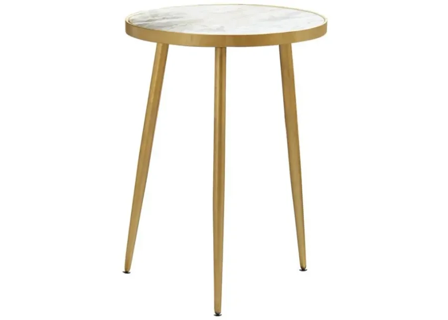 Acheson - Round Accent Table - White And Gold