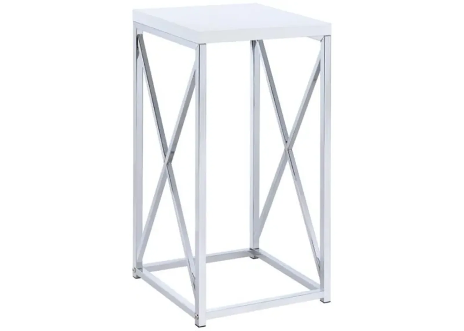 Edmund - Square Accent Side Table - White High Gloss And Chrome