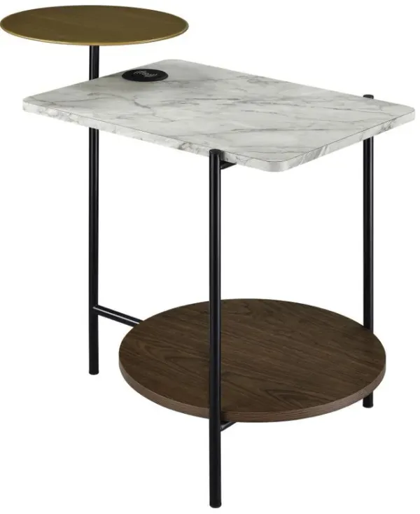 Ottilie - 3-Tier Side Table Wireless Charger - White And Black