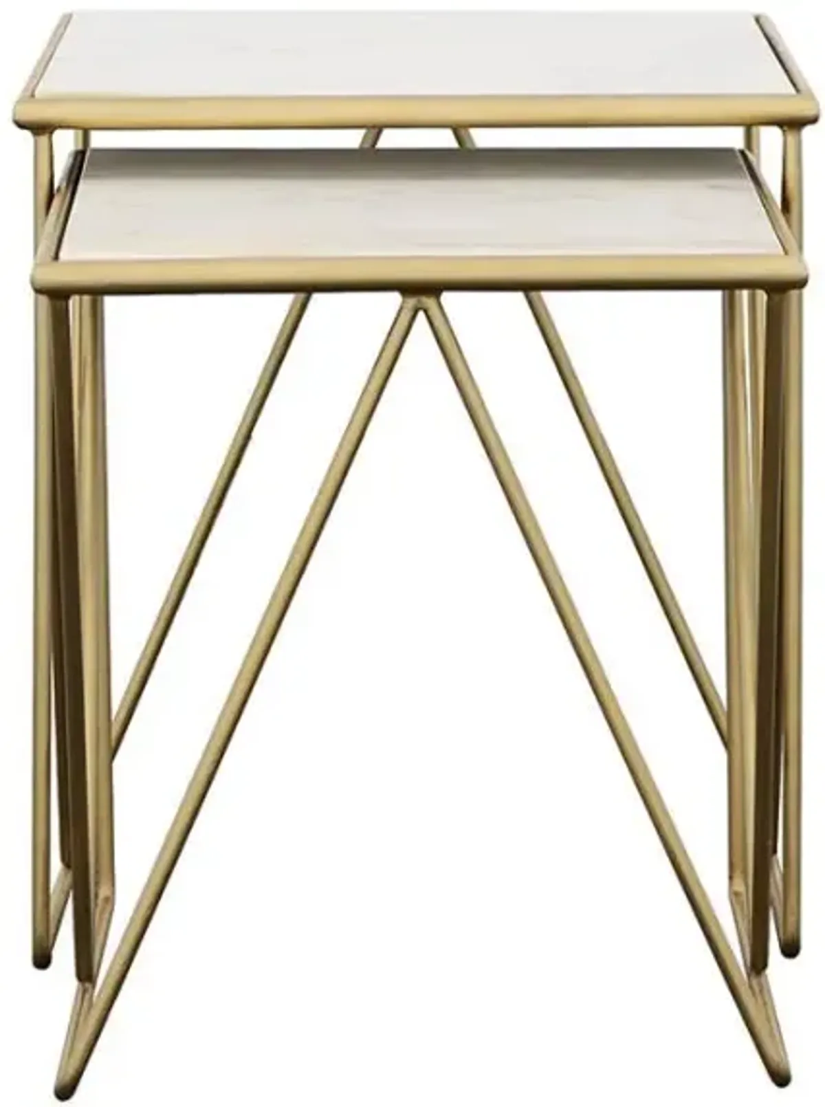 Bette - 2 Piece Marble Top Nesting Table Set - White And Gold