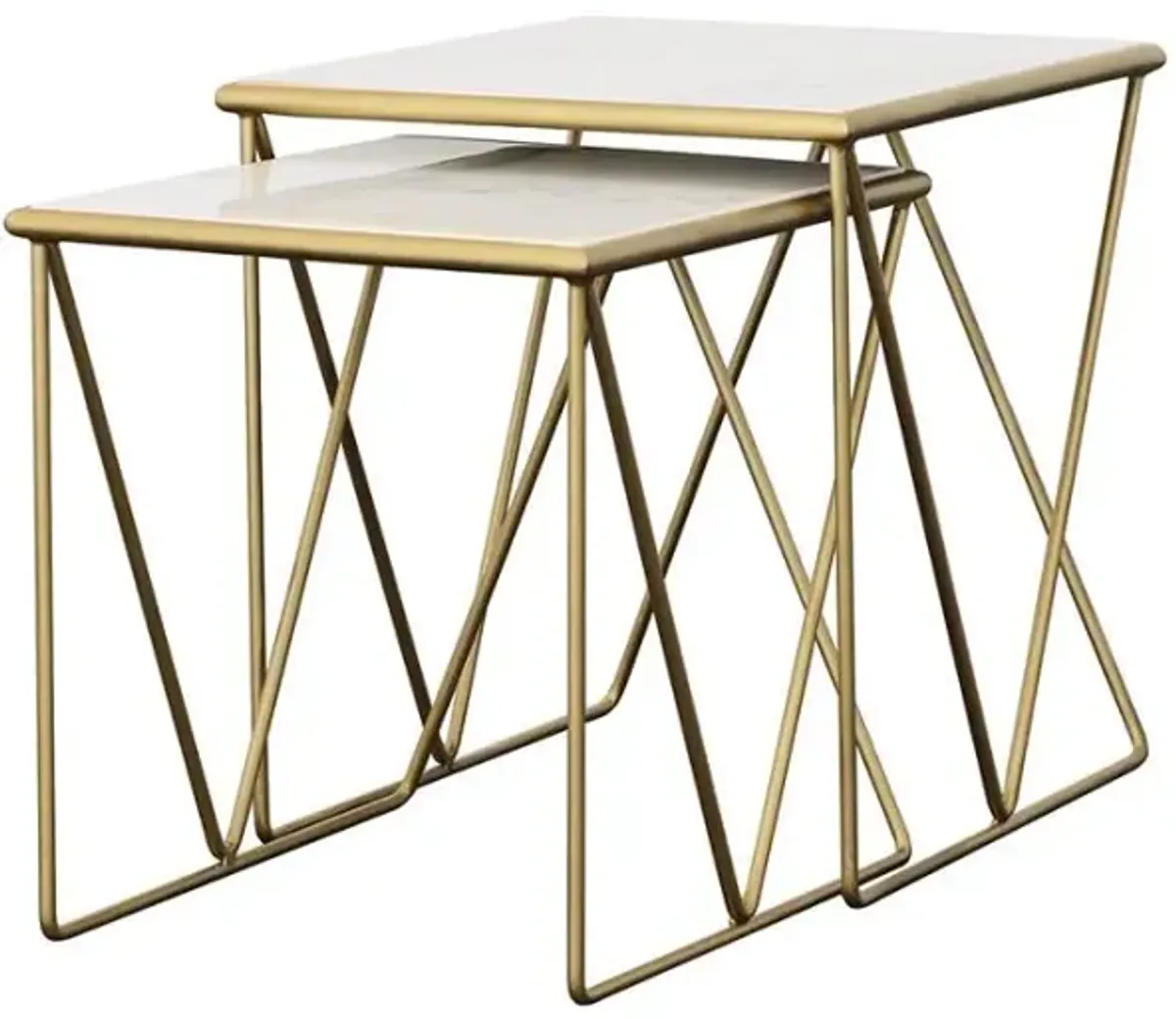 Bette - 2 Piece Marble Top Nesting Table Set - White And Gold