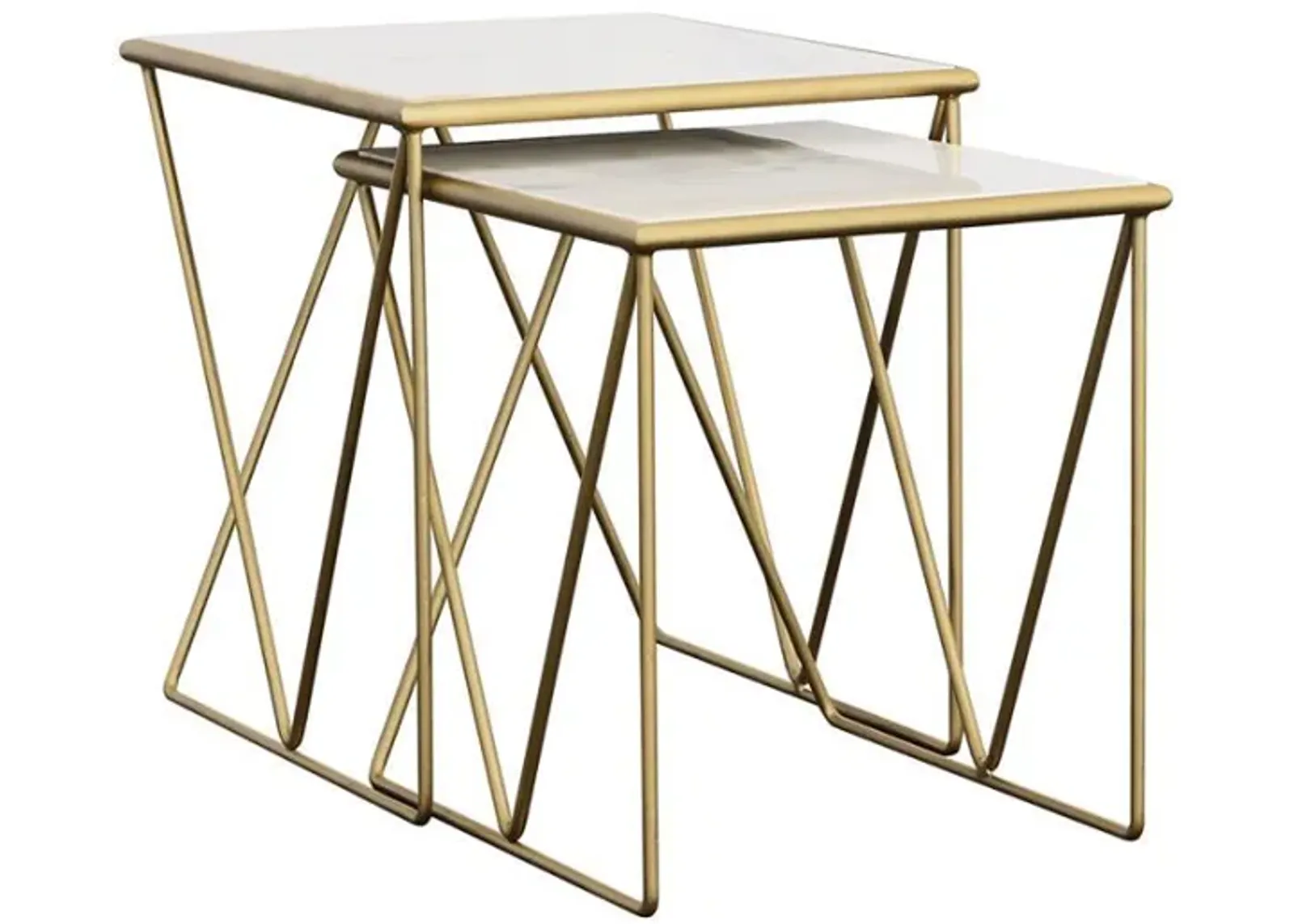 Bette - 2 Piece Marble Top Nesting Table Set - White And Gold