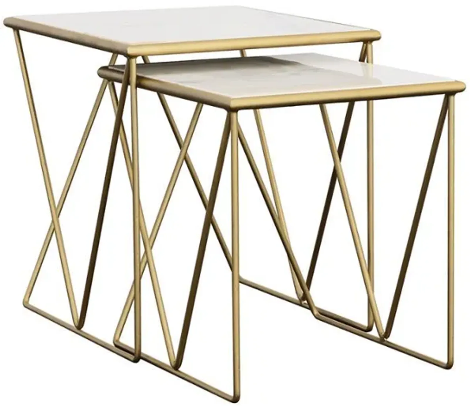 Bette - 2 Piece Marble Top Nesting Table Set - White And Gold